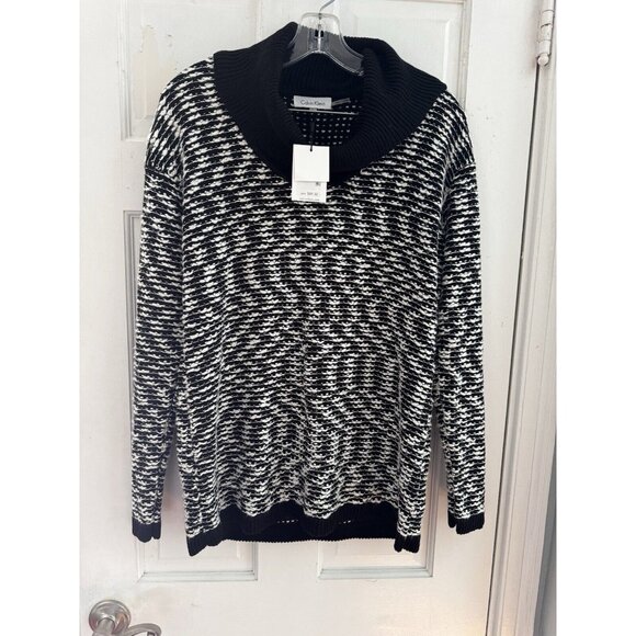 Calvin Klein Sweaters - Calvin Klein Sweater Women’s Sz L Black White Pullover Cowl Neck‎